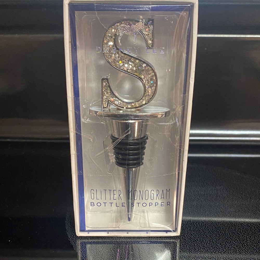 Dabney Lee Glitter Monogram Bottle Stopper with Silver Accents SS2